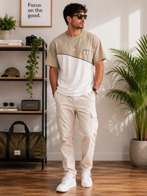 Stsahra  Erkek Beyaz O Yaka Basic T-Shirt