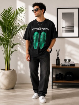 Stsahra  Erkek Siyah Oversize T-Shirt
