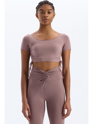 COMEUP Bağcıklı Yanlardan Büzgülü Crop Top Mocha