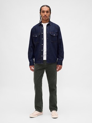 Gap Erkek Koyu Yeşil Corduroy Relaxed Straight Pantolon
