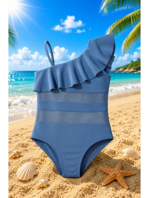My Kids Wear Kız Çocuk Fırfır ve Tül Detaylı Tek Parça Mayo. 12840