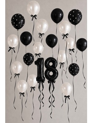 Miels Concept Kurdeleli Siyah Beyaz Inci Konsept Yaş Seçenekli Doğum Günü Mumlu Balon Seti