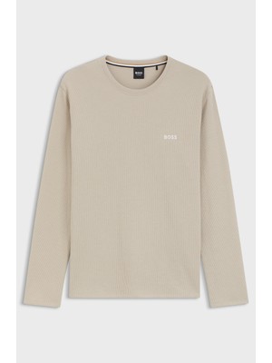 Boss Erkek Normal Kesim Logo Işlemeli Yuvarlak Yakalı Kısa Kollu Bej T-Shirt 50535870-275