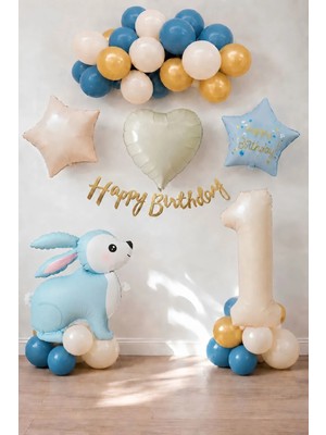 Patladı Gitti Mavi Tavşan Temalı 1 Yaş Doğum Günü Balon Seti