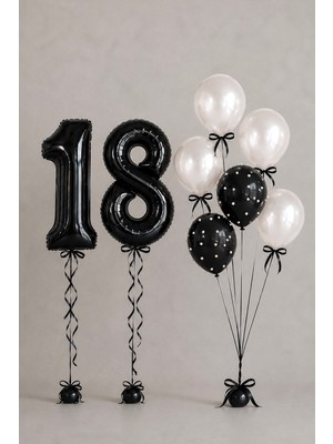 Miels Concept Kurdeleli Siyah Beyaz Inci Konsept Yaş Seçenekli Doğum Günü Mini Balon Seti
