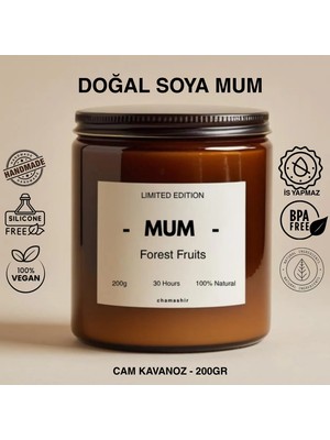Doğal Kokulu Mum–Orman Meyveli, Amber Soya Wax, Aromaterapi, 200GR, El Yapımı, Dekoratif Kullanım