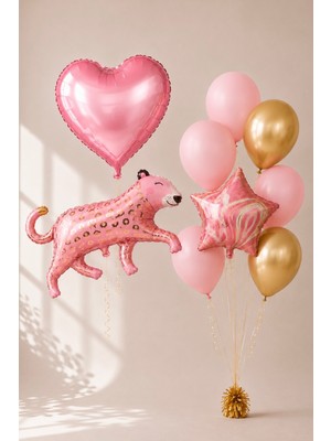 Miels Concept Kız Çocuk Pembe Leopar Yıldız Tema Doğum Günü Konsept Mini Balon Seti
