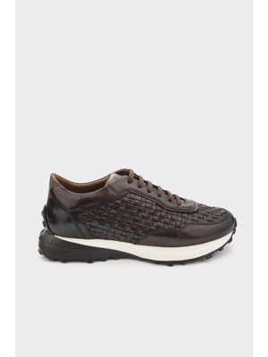 Derinet Hakiki Deri El Yapımı Örgülü Bağcıklı Erkek Sneaker