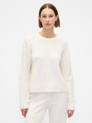 Gap Kadın Kırık Beyaz Cashsoft Cable-Knit Bisiklet Yaka Kazak