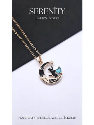 Serenity Hilal Kedi Figürlü Çelik KOLYE02