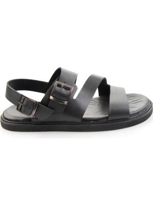 Bambi Siyah Hakiki Deri Erkek Sandalet E05557269003