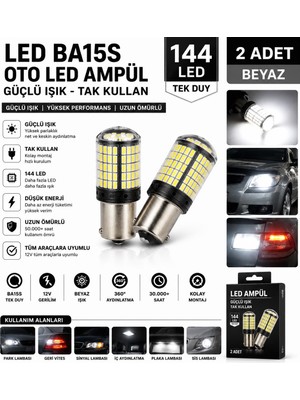 Oto LED Ampülü Güçlü Işık Tak Kullan 144 LED Tek Duy Güçlü Işık 2 Adet Beyaz