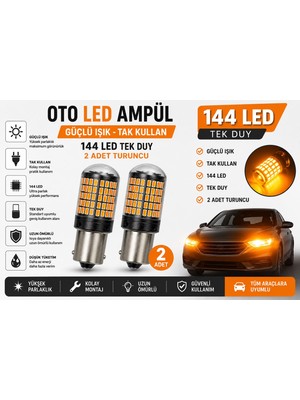 Oto LED Ampülü Güçlü Işık Tak Kullan 144 LED Tek Duy Güçlü Işık 2 Adet Turuncu