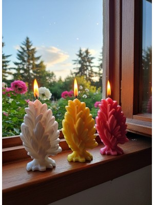 AY IŞIĞI MUMLARI Yaprak Ağaç Desenli 3'lü Hediyelik Dekoratif Hoş Kokulu Parafin Wax Mum (Sarı + Beyaz + Pembe Renkli)
