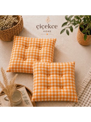 ÇİÇEKCE HOME Çiçekce Home Sandalye Minderi Pötikare Desen Boncuk Silikonlu Dekoratif Minder 2 Adet