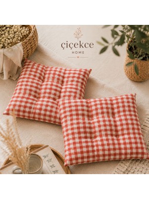 ÇİÇEKCE HOME Çiçekce Home Sandalye Minderi Pötikare Desen Boncuk Silikonlu Dekoratif Minder 2 Adet
