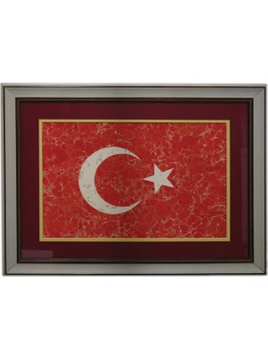 Klasik Sanatlar Ebru Sanatı ile Hazırlanmış Türk Bayrağı Tablosu