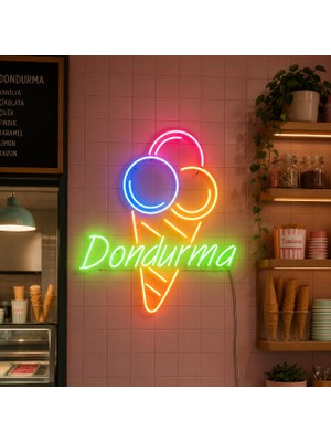 Dekoraven Dondurma Görselli ve Yazılı LED Neon Tabela - Dondurmacı Cafe Tatlıcı LED  Işıklı Neon Dekoratif Tabela