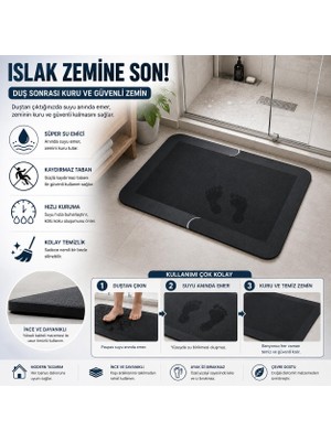 BURADABULDUN Sihirli Banyo Paspası 38X58 cm - Süper Su Emici, Kaydırmaz ve Hızlı Kuruyan Dikdörtgen