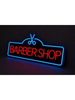 Dekoraven Erkek Berber Kuaförü Berber Premium Işıklı Neon Tabela Makas ve Tarak LED Neon Levha