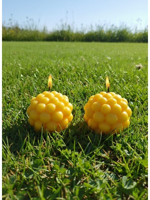 AY IŞIĞI MUMLARI Boncuk Top 2'li Hediyelik Dekoratif Kavun Kokulu Soya Wax Mum (Sarı Renkli)