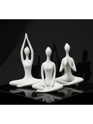 Oko Design 3’lü Beyaz Yoga Figürü Dekoratif Biblo Seti – Modern Ev & Ofis Dekoru