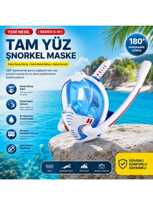 Hymark Çift Tüplü Şnorkel Maskesi (S-M) Beden Tam Kuru Dalış Yüzme Maskesi Full Face Dalış Gözlüğü