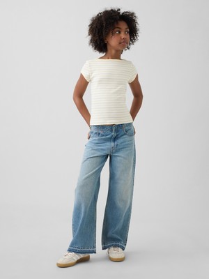 Gap Kız Çocuk Mavi Low Rise Stride Wide-Leg Jean Pantolon
