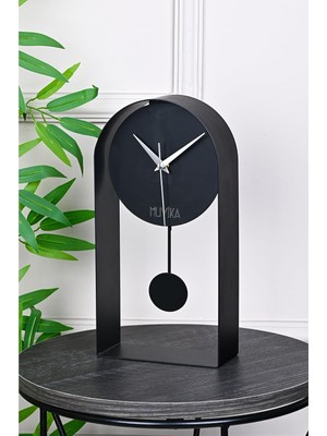 Hd Group Muyika Masa Saati Sarkaçlı Metal Siyah Renk Sessiz Mekanizma Dekoratif Modern Tasarım 32X16CM Mms MYK3000-1