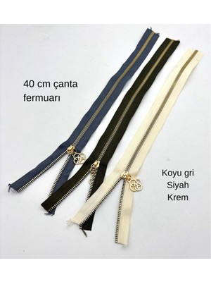Angel Çanta Aksesuar 40 cm Fermuar Set Light Gold Metal Koyu Gri, Siyah, Krem Renk