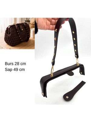 Angel Çanta Aksesuar 28 cm Lüks Model Çanta Seti Koyu Kahve Light Gold Metalli