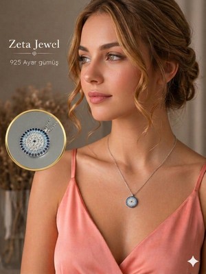 Zeta Jewel 925 Ayar Gümüş Taşlı Nazar Kolye - Premium Kalite