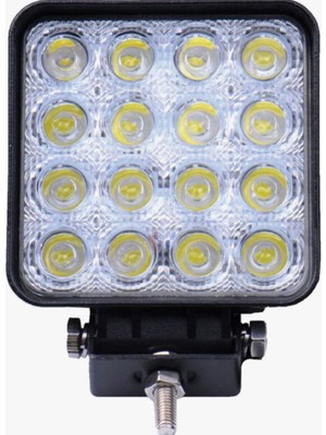 16 Ledli Kare Çalışma Lambası 12-24V Uyumlu Off Road LED Lamba Lensli Yüksek Işıklı