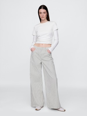 Gap Kadın Kırık Beyaz Mid Rise Denim Çizgili Baggy Jean Pantolon