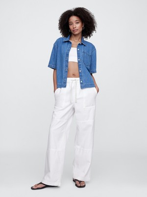 Gap Kadın Beyaz Pull-On Wide Leg Jean Pantolon