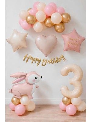 Patladı Gitti Pembe Tavşanlı 3 Yaş Doğum Günü Balon Seti