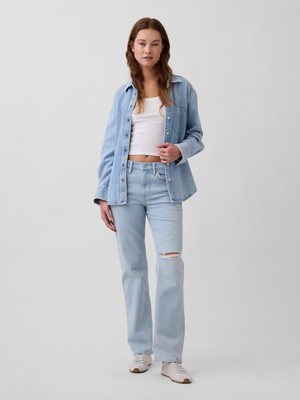 Gap Kadın Açık Mavi Mid Rise Relaxed Straight Jean Pantolon