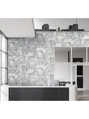 Adawall Geometrik Taş Desen Duvar Kağıdı - Roka 23106-1, Gri, Elyaf Taban (Non-Woven), Vinil Kaplı, Silinebilir Yüzey  / 1.06X15.6 M - 16.5 M²