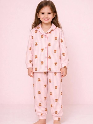 Luggi Baby Bebe Yaka Düğmeli Kız Çocuk Pijama Takımı