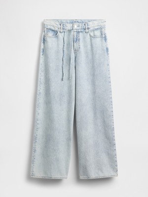 Gap Kadın Açık Mavi Mid Rise Ultrasoft Baggy Mikro Kemer Jean Pantolon