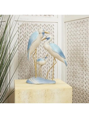 Hd Group Deco 79 Polystone Kuş Dekoratif Heykel Sarı Vurgulu Aile Ev Dekoru Heykeli, Vurgu Heykelcik 28 x 12,7 x 38 Cm, Açık Mavi