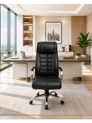 Trendcore Elite Yönetici Makam Koltuğu – Siyah Deri Ofis Koltuğu