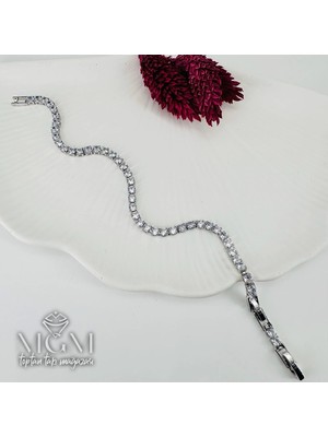 Hsc Bilişim Rodyum Zirkon 3 mm Taşlı Pirinç Bileklikler 18+2 cm Uzatma Payı - KBL0085
