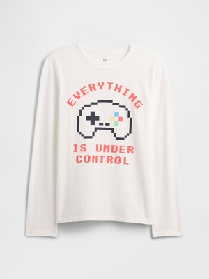Gap Erkek Çocuk Beyaz Grafik Baskılı T-Shirt