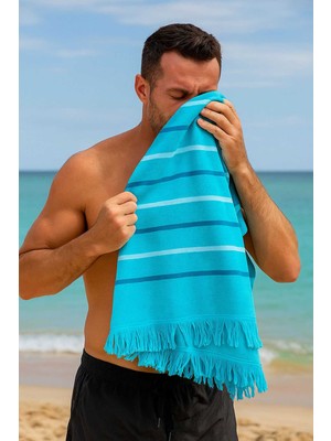 Hsc Bilişim Peştemal Plaj Havlusu %100 Pamuklu 70X150 cm Turkuaz Waves