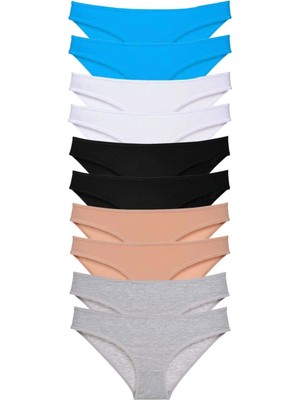 10 Adet Süper Eko Set Likralı Kadın Slip Siyah Ten Gri Beyaz Mavi