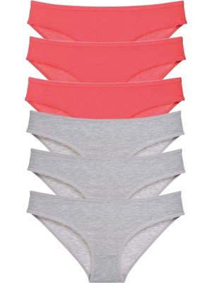 6 Adet Süper Eko Set Likralı Kadın Slip Külot Fuşya Gri