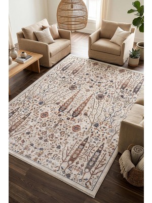 Veja Home Bohem Eskitme Etnik Desenli Krem Multi Halı Salon Mutfak Yolluk