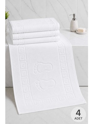 Hsc Bilişim 4 Lü Ayak Izli Banyo Pamuklu Ayak Havlusu 50X70 cm Beyaz