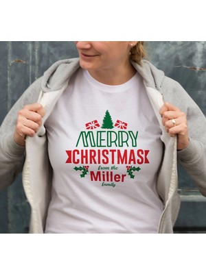 Hsc Bilişim Yılbaşı Merry Christmas Miller Baskılı Oversize Bisiklet Yaka T-Shirt - Beyaz
